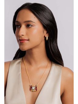 Curio Cottage - Pink Parrot Kundan Stone Jewellery Set