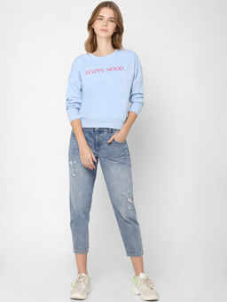 ONLY - Everyday Slogan Print Placement Sweat With Long Sleeves And Regular Fit