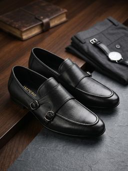 Imperio - Men Black Leather Monk Straps