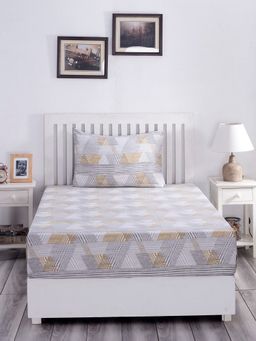 Maspar - Hues Nomad Scuplt Maximus 210 TC Cotton Neutral Print Single Bedsheet ,1 Pillow Cover