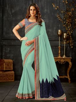 Odette - Green Silk Designer Saree with Unstitched Blouse