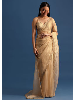 KALKI FASHION - Gold Tissue Cutdana Embellished Saree with Unstitched Blouse