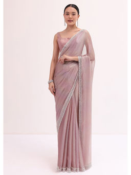 KALKI FASHION - Lavender Embellished Mirror Work Saree with Unstitched Blouse