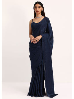 KALKI FASHION - Navy Blue Tissue Stone Embroidered Saree with Unstitched Blouse
