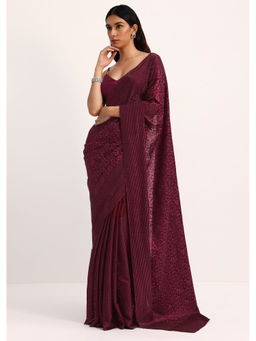 KALKI FASHION - Wine Tissue Stone Embroidered Saree with Unstitched Blouse