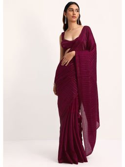KALKI FASHION - Wine Tissue Embellished Stone Work Saree with Unstitched Blouse