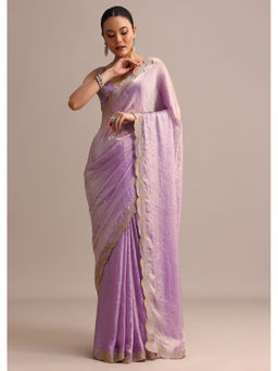 KALKI FASHION - Lavender Tissue Solid Zari Embroidered Border Saree with Unstitched Blouse