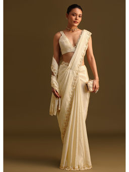 KALKI FASHION - Ivory Tissue Cutdana Embellished Saree with Unstitched Blouse