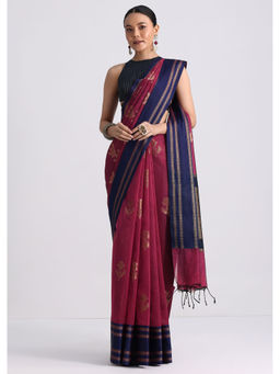 KALKI FASHION - Wine Handloom Silk Butti Saree with Unstitched Blouse
