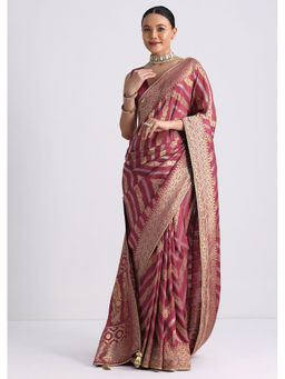 KALKI FASHION - Purple Dola Silk Woven Zari Weave Lace Border Saree with Unstitched Blouse