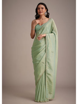 KALKI FASHION - Green Tissue Embellished Saree with Unstitched Blouse