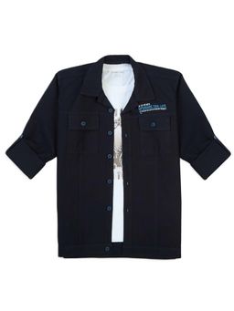 CAVIO - Navy Blue Printed Shirt and T-Shirt