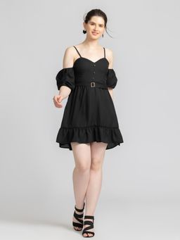 JULO - Midnight Black Chic Mini Dress with Waist Belt (Set of 2)