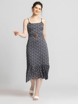 JULO - Blue Motif Midi Dress with Belt (Set of 2)