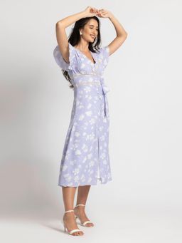 JULO - Lavender Blossom V Midi Dress with Waist Belt (Set of 2)
