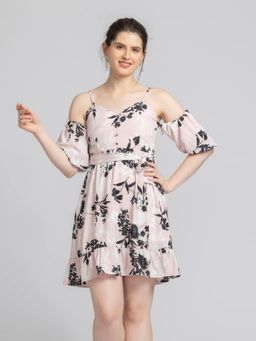 JULO - Blushing Petal Mini Dress with Waist Belt (Set of 2)