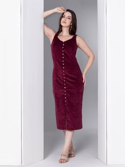 JULO - Bordeaux Bliss Corduroy Midi Dress