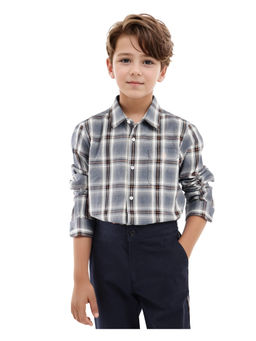 RARE ONES - Boys Alfro Grey Cotton Full Sleeves Regular Collar Checks Shirt - Rare Ones By Rare Rabbit
