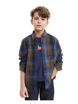 RARE ONES - Boys Cal Navy Blue Cotton Poly Full Sleeve Checks Shirt - Rare Ones By Rare Rabbit