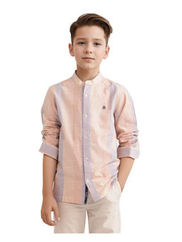 RARE ONES - Boys Cazac Light Orange Cotton Full Sleeve Mandarin Collar Stripes Shirt - Rare Ones By Rare Rabbit