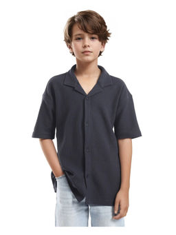 RARE ONES - Boys Colen Navy Blue Jacquard Half Sleeves Boxy Fit Textured Shirt - Rare Ones By Rare Rabbit