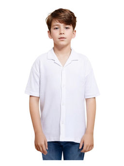 RARE ONES - Boys Colen White Jacquard Half Sleeves Collar Neck Boxy Fit Textured Shirt - Rare Ones By Rare Rabbit