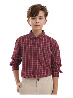 RARE ONES - Boys Crew Red Cotton Full Sleeves Regular Fit Checks Shirt - Rare Ones By Rare Rabbit