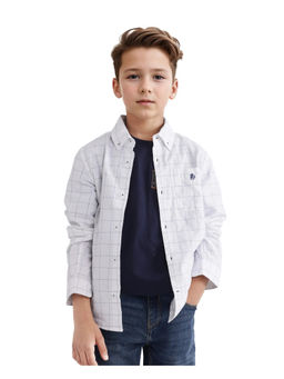 RARE ONES - Boys Crew White Cotton Full Sleeves Regular Fit Checks Shirt - Rare Ones By Rare Rabbit