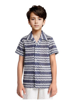 RARE ONES - Boys Dio Blue Cotton Poly Half Sleeve Collar Neck Dobby Shirt - Rare Ones By Rare Rabbit