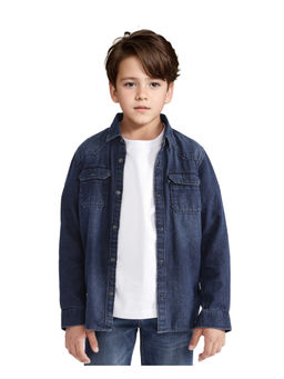 RARE ONES - Boys Epan Navy Blue Denim Full Sleeve Spread Collar Solid Shirt - Rare Ones By Rare Rabbit