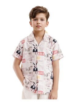 RARE ONES - Boys Hage Beige Viscose Half Sleeve Collar Neck Printed Shirt - Rare Ones By Rare Rabbit