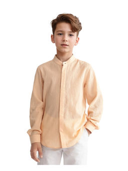 RARE ONES - Boys Ines Light Orange Cotton Full Sleeve Mandarin Collar Solid Shirt - Rare Ones By Rare Rabbit