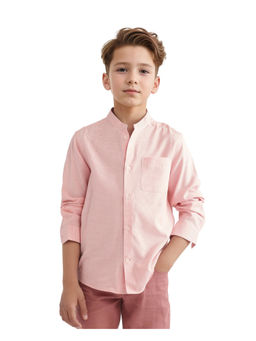 RARE ONES - Boys Lynx Peach Cotton Blend Full Sleeve Mandarin Collar Textured Shirt - Rare Ones By Rare Rabbit