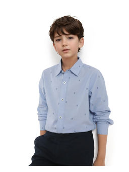 RARE ONES - Boys Oxot Blue Cotton Full Sleeves All Over Print Regular Fit Shirt - Rare Ones By Rare Rabbit