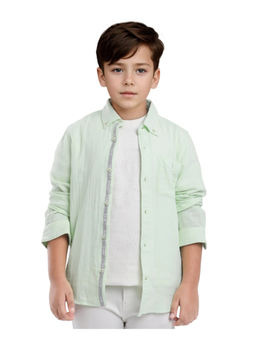 RARE ONES - Boys Presto Fluorescent Green Cotton Regular Fit Button Down Solid Shirt - Rare Ones By Rare Rabbit