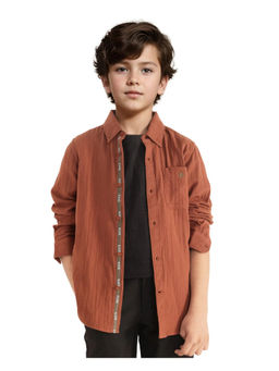 RARE ONES - Boys Presto Brown Cotton Regular Fit Button Down Solid Shirt - Rare Ones By Rare Rabbit