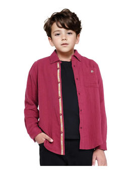 RARE ONES - Boys Presto Maroon Cotton Full Sleeve Regular Fit Button Down Solid Shirt - Rare Ones By Rare Rabbit