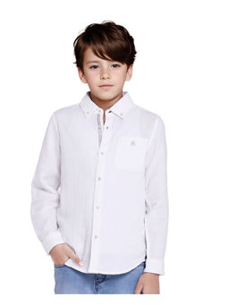 RARE ONES - Boys Presto White Cotton Full Sleeve Regular Fit Button Down Solid Shirt - Rare Ones By Rare Rabbit