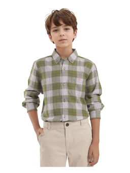 RARE ONES - Boys Ver Olive Cotton Full Sleeves Button Down Regular Fit Checks Shirt - Rare Ones By Rare Rabbit