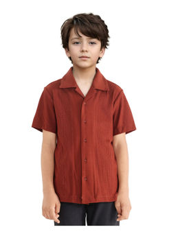 RARE ONES - Boys Zinon Rust Cotton Full Sleeve Collar Neck Jacquard Textured Shirt - Rare Ones By Rare Rabbit
