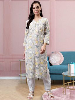 Seva Chikan - Hand Embroidered Grey Cotton Lucknowi Chikankari Kurta