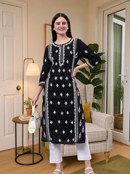Seva Chikan - Women Hand Embroidered Black Cotton Chikankari Kurta