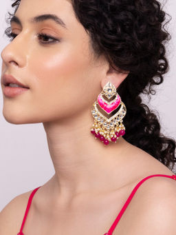 Indya - Gold Red Enamel Kundan Faux Bead Dangler Earrings