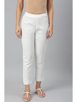W - Cotton White Blend Slim Pants