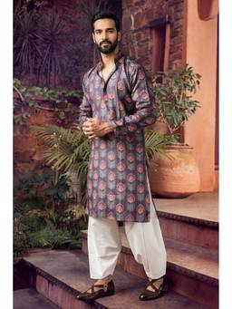 Jhambthread - Men'S Purple Blended Cotton Designer Printed Kurta with Payjama