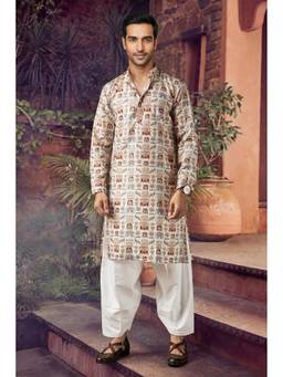 Jhambthread - Men'S Blended Cotton Designer Multi Cololur Printed Kurta with Payjama