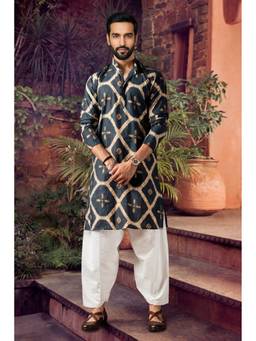 Jhambthread - Men'S Rayon Green Designer Printed Kurta with Payjama