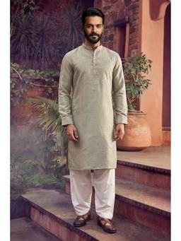 Jhambthread - Green Men's Viscose Green Woven Embroidery Work Kurta with Pyjama