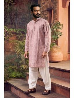 Jhambthread - Pink Men's Viscose Pink Designer Embroidery Work Kurta with Pyjama