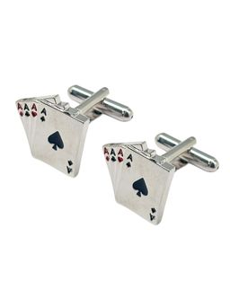 The Tie Hub - Men Silver-Tone Brass Poker Playing Card Cufflinks